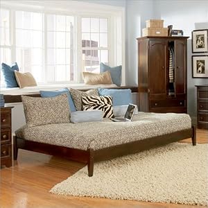 Queen Concord Platform Bed with Open Footrail in Antique Walnut by Atlantic Furniture