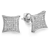 0.33 Carat (ctw) Platinum Plated Sterling Silver White Real Diamond Kite Shape Mens Hip Hop Iced Stud Earrings 1/3 CT