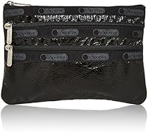 Classic 3 Zip Cosmetic Case Cosmetic Bag, black Crinkle Patent, One Size
