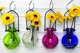 Colored Glass Hanging Flower Wall Vases G77 - Lot of 4 ~ Colored Glass Bottle ~ Floral Vase ~ Colored Vase
