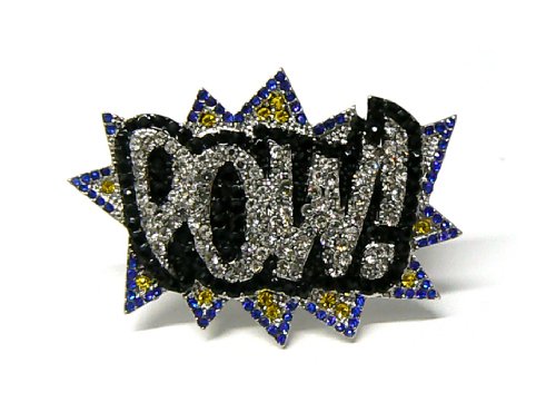 Silver with Yellow and Blue Fully Iced Out Pow! Double Finger Ring Size 8.5 and 10