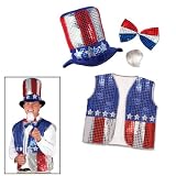 Uncle Sam Set Includes: Vest, (Uncle Sam Top Hat, Bow Tie & White Beard) Party Accessory (1 count) (1/Pkg)