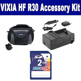 Canon VIXIA HF R30 Camcorder Accessory Kit includes: KSD2GB Memory Card, SDC-26 Case, PT77 Charger