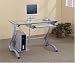 Retro Style Silver Finish Metal & Glass Computer Desk W/ Storage