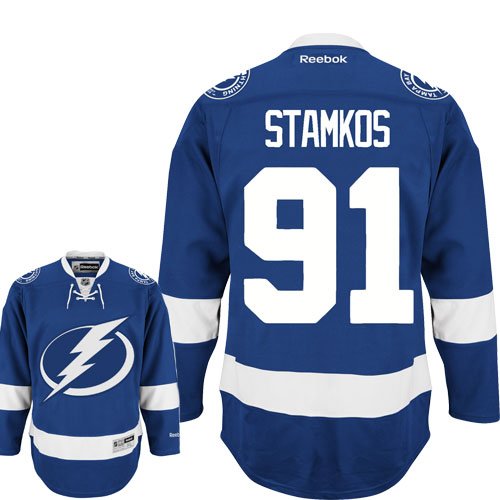 STAMKOS 91 Tampa Bay Lightning Reebok Premier Home NHL Hockey Jersey (NHLPA Certified Custom Sewn Authentic Twill)