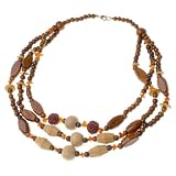 Jennifer's Choice Tri Strand Wood and Stone Beaded Chunky Collar Necklace