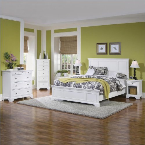 Home Styles 5530-5014 Naples Queen Bed, Night Stand and Chest, White Finish
