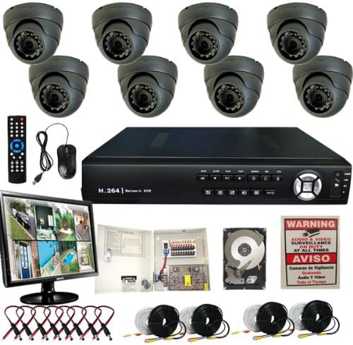 Evertech 8CH H.264 VIDEO COMPRESSION REAL-TIME DVR CCTV Surveillance System with 8 APTINA 700TVL Dome Security Cameras-1TB HDD-LCD Monitor