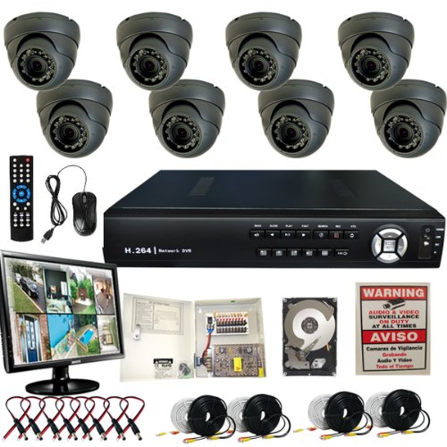 Evertech 8CH H.264 VIDEO COMPRESSION REAL-TIME DVR CCTV Surveillance System with 8 APTINA 700TVL Dome Security Cameras-1TB HDD-LCD Monitor