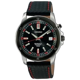Seiko Men's Perpetual Calendar  Black Ion Finish Black Bezel Strap Watch #SNQ097