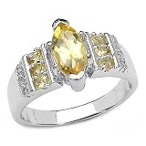 1.30 Carat Genuine Citrine and White Topaz Silver Ring