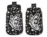 iTALKonline FunkGem BLACK SILVER BUTTERFLY Diamonte Crystals SLIP POUCH Pro ....
