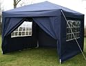3mtr x 3mtr Blue Pop Up Gazebo with Four Side Panels and Carry Bag