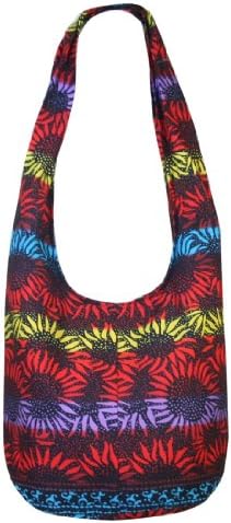 Shoulder Bag Cotton Multicolor Flower Print Cross body Messenger Purse Hippie Hobo MCL 04