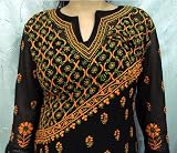 Cotton with Chikan hand embroidery work ladies short kurta / womens tops / long sleeve black color