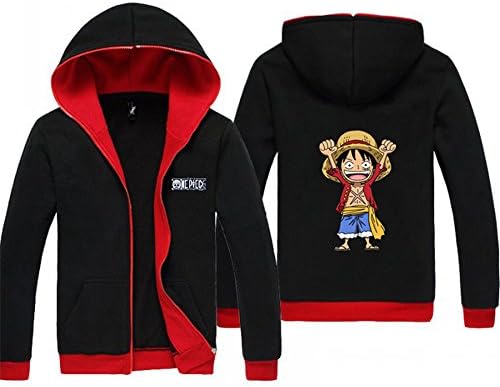 DGLF Unisex Adult Anime Black One Piece Luffy Casual Hooded Sweatshirt Hoodie Jacket Coat Size M