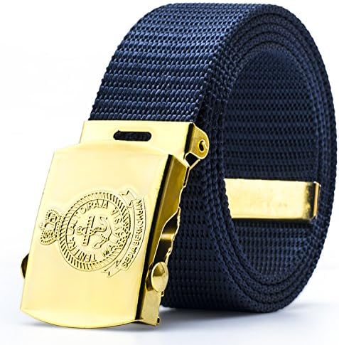 QISHI YUHUA WS Men's Military Operations Navy Blue 125cm Canvas Smooth Buckle Belt