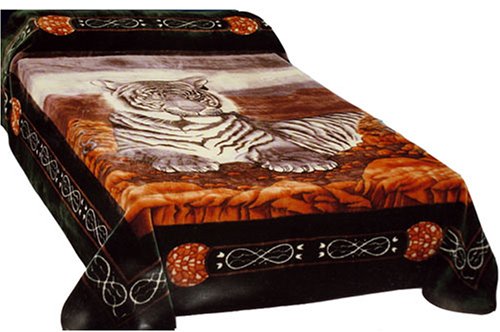 Queen Size White Tiger Korean Mink Blanket - Brown