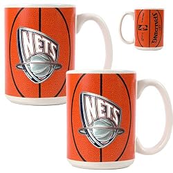 New Jersey Nets NBA 2pc Ceramic Gameball Mug Set - Primary Logo by Great American Products