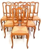 Vintage French Country Louis XV Oak Set 6 Dining Chairs