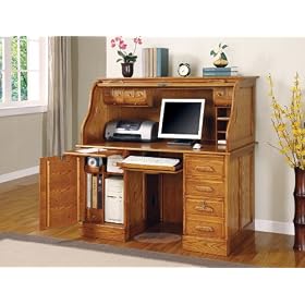 Grace Lane Oak Finish Roll Top Home Office Computer Desk Furniture by Coaster