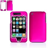 Apple Iphone 3G Hot Pink Rubber Feel with White Diamond Protective Case