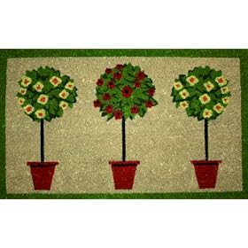 STC Hand Tufted Coir Door Mat with Anti-slip Backing, Topiary Pots Design, 45x75cm
