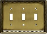 BRAINERD 64736 Beaded Triple Toggle Switch Wall Plate / Switch Plate / Cover, Tumbled Antique Brass 