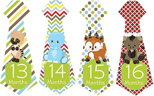 Belly Doodles 16 Baby Month Stickers Necktie Animals Boys 6.6x2.5inch (13-24 Months)