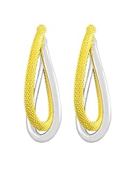 14 Karat Two-tone Gold Polished/ Textured Double Oval Hoop Earrings