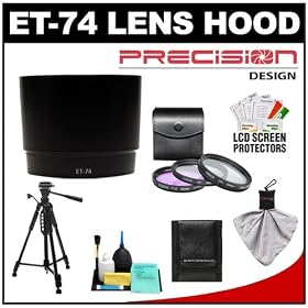 Precision Design ET-74 Hard Lens Hood & 3 (UV/FLD/CPL) Filter Set + Tripod for Canon EF 70-200mm f/4 L IS USM, 70-200mm f/4 L USM Lens