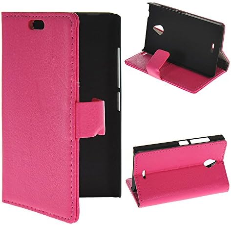 ONEWIND Magenta Luxury Holster Folio Case Leather Wallet Flip Cover with Card Slots for Nokia X2 Dual SIM