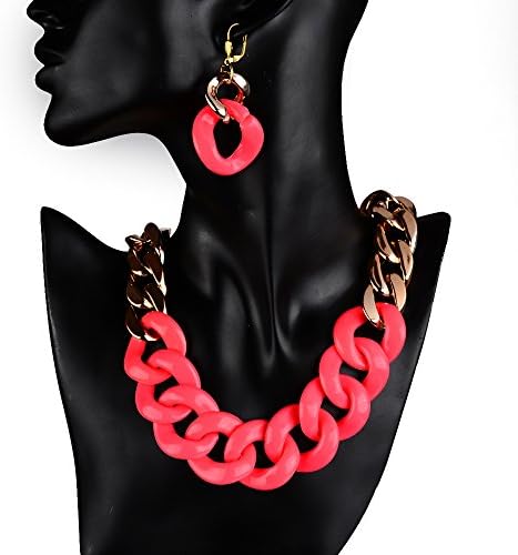 MBOX Chunky Acrylic Chain Collar Necklace (Fushcia-B)