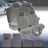 New Design Premium Grade Universal Size Car Seat Covers with Car Floor Mats Steering Wheel Cover and Seat Belt Cover Set, Rear Cover Support 50/50, 60/40 Split Seats and Center Console- Grey Color