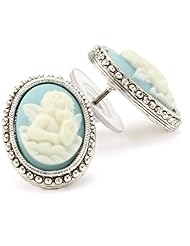 The Vatican Library Collection Silver-Tone Blue Angel Cameo Button Earrings