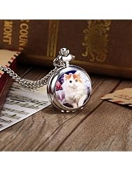 Youyoupifa Cute Cat Silver Alloy Quartz Chain Pocket Watch (Womens)
