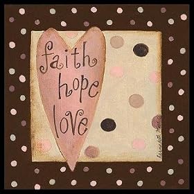 Faith, Hope Love by Bernadette Mood. Size 7.59 inches width by 7.59 inches height. High Quality Art Poster Print