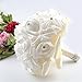 OurWarm® Ivory Crystal Roses Pearl Bridal Bridesmaid Wedding Bouquet Artificial Silk Flowers with 1pcs Glue Stick