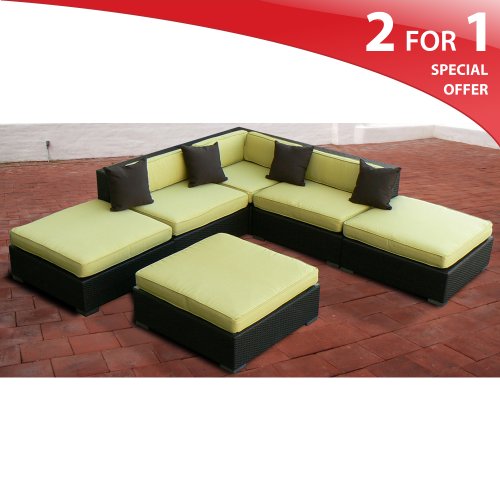 Modern Outdoor Sectional Patio Wicker Furniture 6 Piece Set Peridot