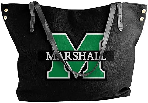 FRENDIY Marshall University The Thundering Herd Camping Black Canvas Boat Tote Bag For Women Teens College Black