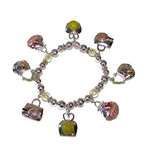 Silver Beaded Stretch Tennis Bracelet with 8 Charms