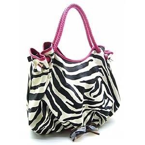 X-Large Zebra Print Leather Lk Urban Hobo Handbag
