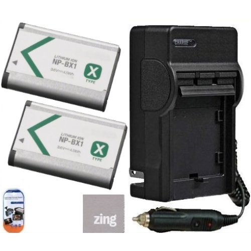 Sony CyberShot DSC-RX100 DSCRX100 HDR-AS10 HDR-AS15 Digital Camera Battery And Charger Kit Includes Qty 2 NP-BX1 Replacement Batteries , Battery Charger , LCD Screen Protectors , Micro Fiber Cleaning Cloth