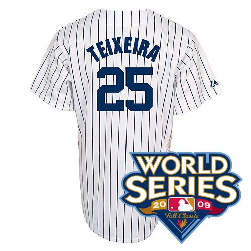 New York Yankees Replica Mark Teixeira Home Jersey w/2009 World Series Patch - White/Navy Medium