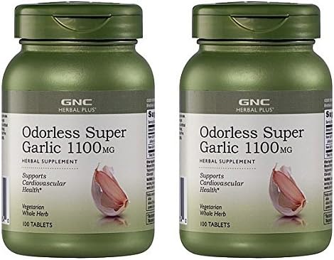 GNC Herbal Plus Odorless Super Garlic 1100mg -- 2 Bottles each of 100 Vegetarian Tablets