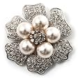 6-Petal Pearl Style Floral Brooch (Silver&White)