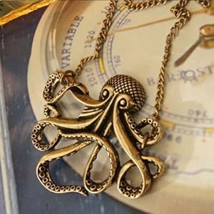 Lady Vintage Bronze Octopus Pendant charm Long Chain Necklace