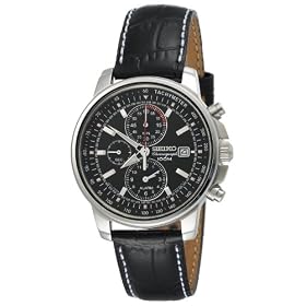 Seiko Men's Alarm Chronograph Leather Strap Watch #SNAB65