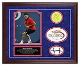 Roger Federer Framed Autographed Tennis Ball with Game-used net and Photo Roger Federer Framed Autographed Tennis Ball with Game-used net and Photo