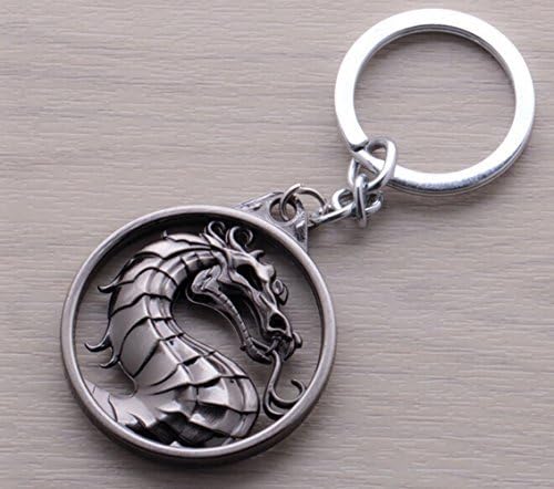 Mortal Kombat Vintage Silver Charms Dragon Amulet Pendant Chain Keychain Key Ring Replacement by skyinshop